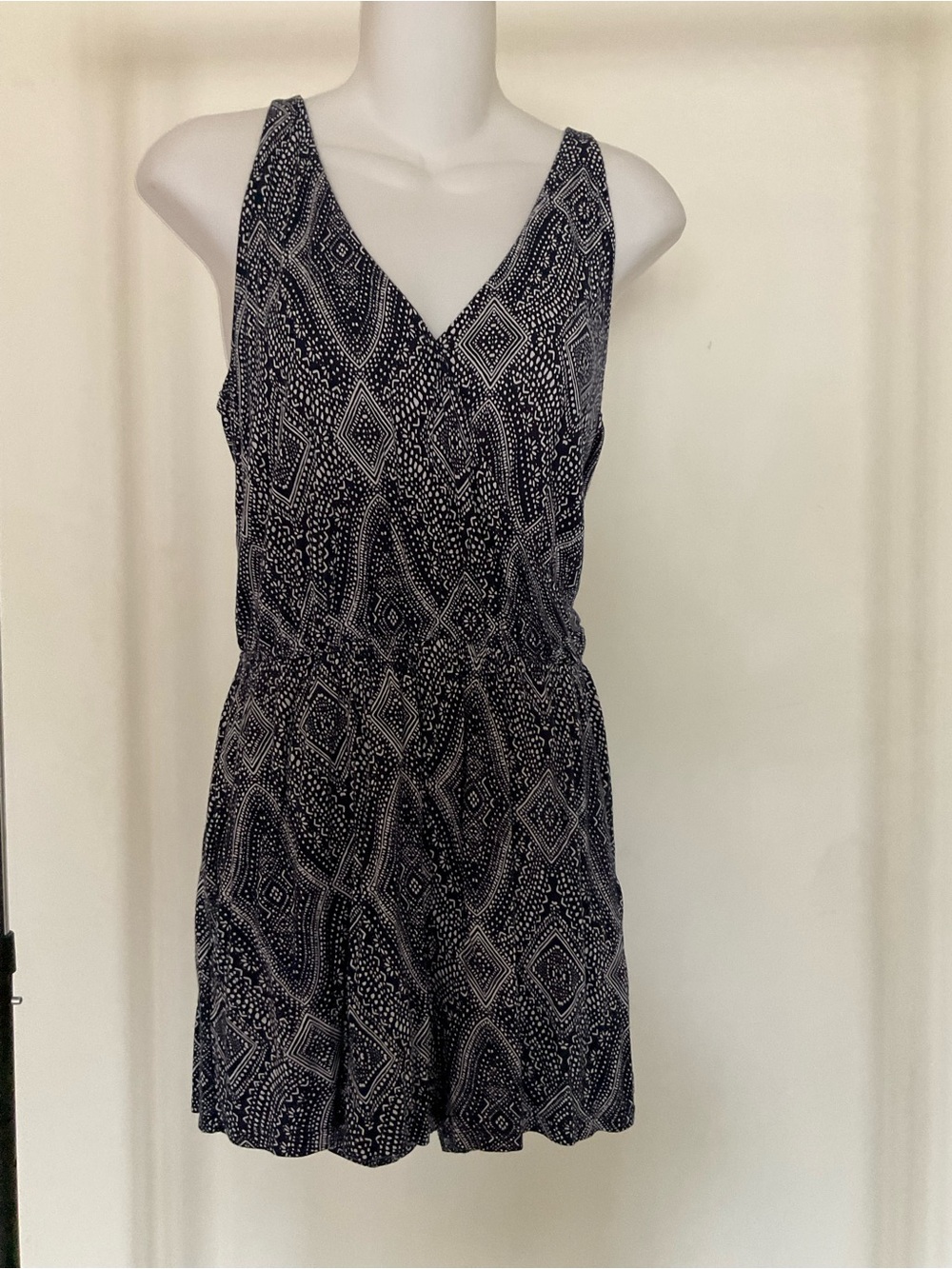 H&M Navy and White Printed One-Piece Romper